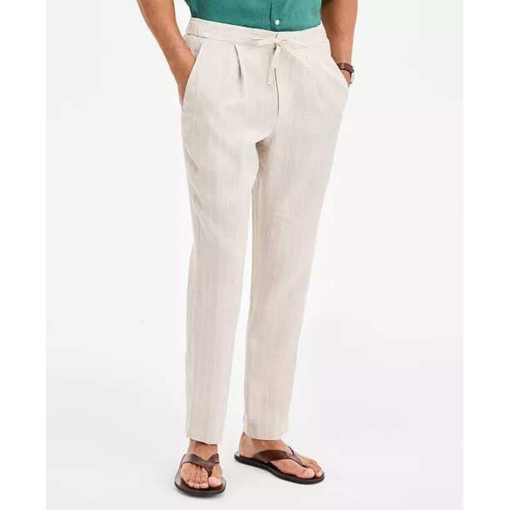 NWT Club Room Men's Large Regular Fit Casual Striped Linen Pants  Beach Vacation